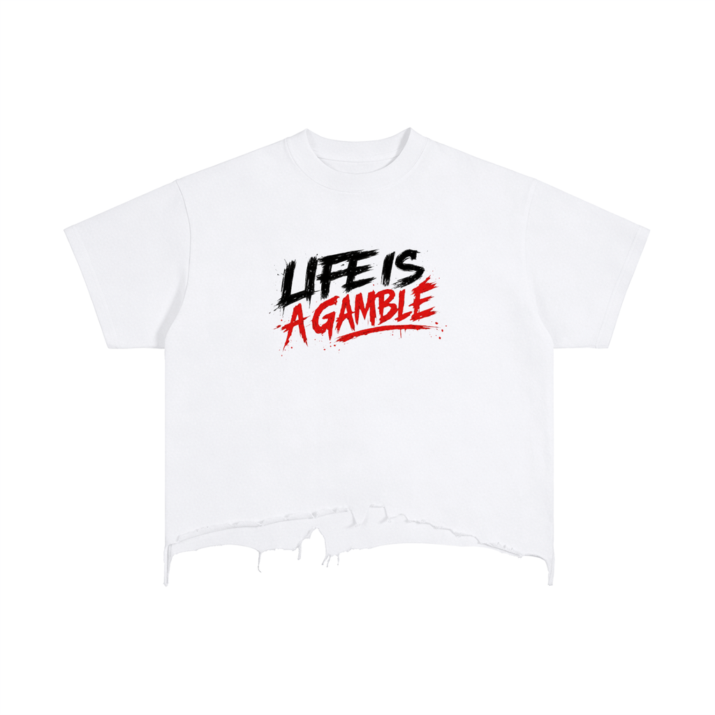 TF Life is a Gamble Vintage Wash Boxy Distressed Hem T-Shirt