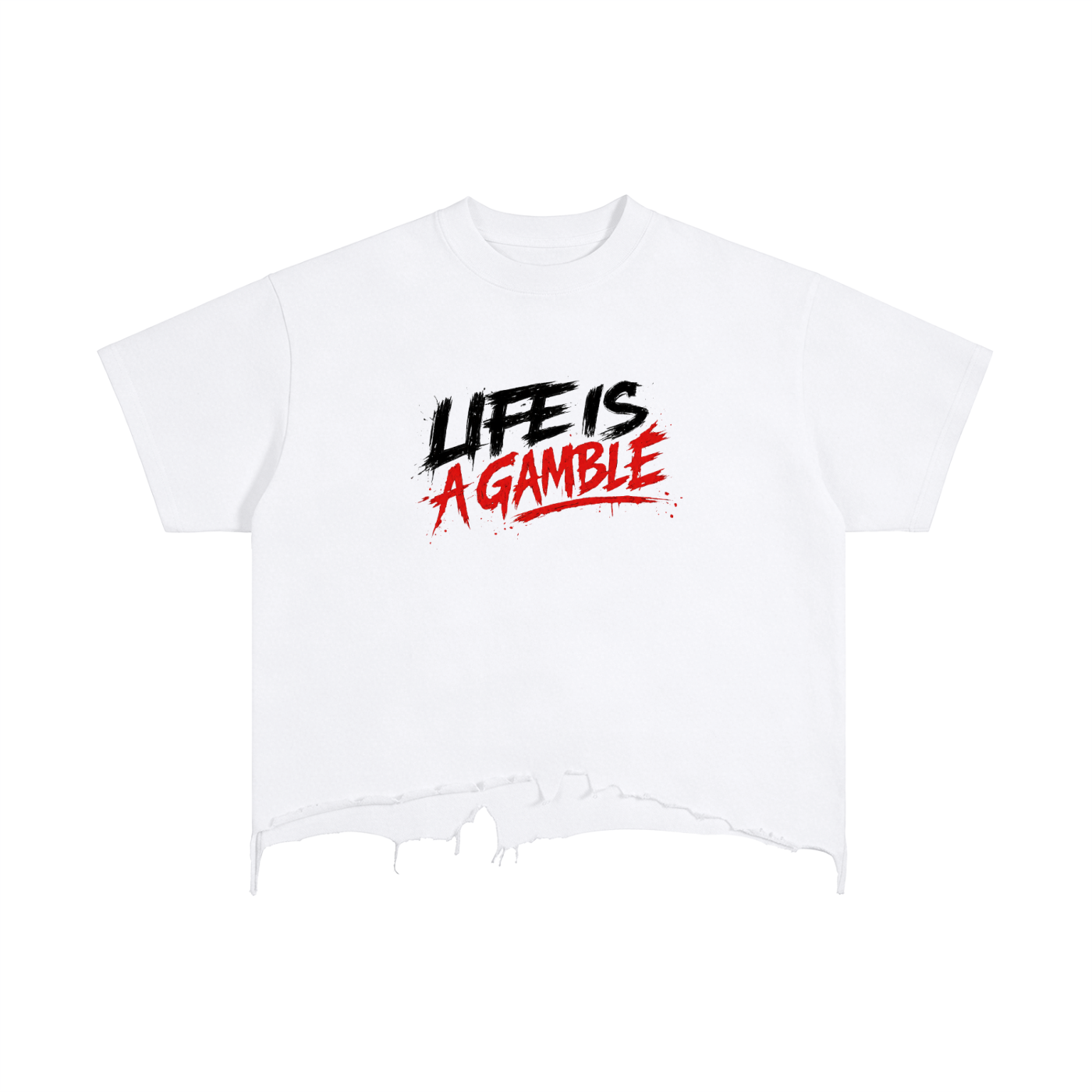 TF Life is a Gamble Vintage Wash Boxy Distressed Hem T-Shirt