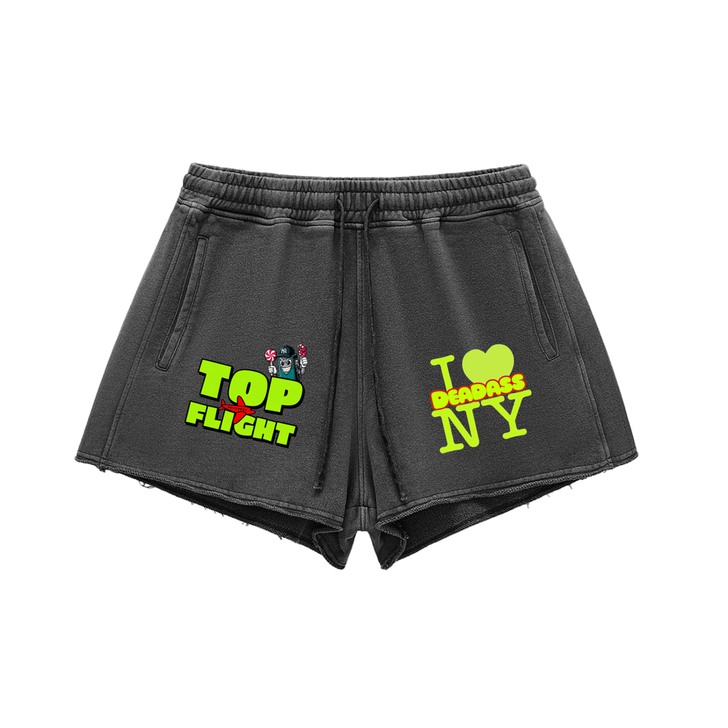 Snow Washed Raw Edge Drawstring Shorts