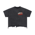 TF Life is a Gamble Vintage Wash Boxy Distressed Hem T-Shirt