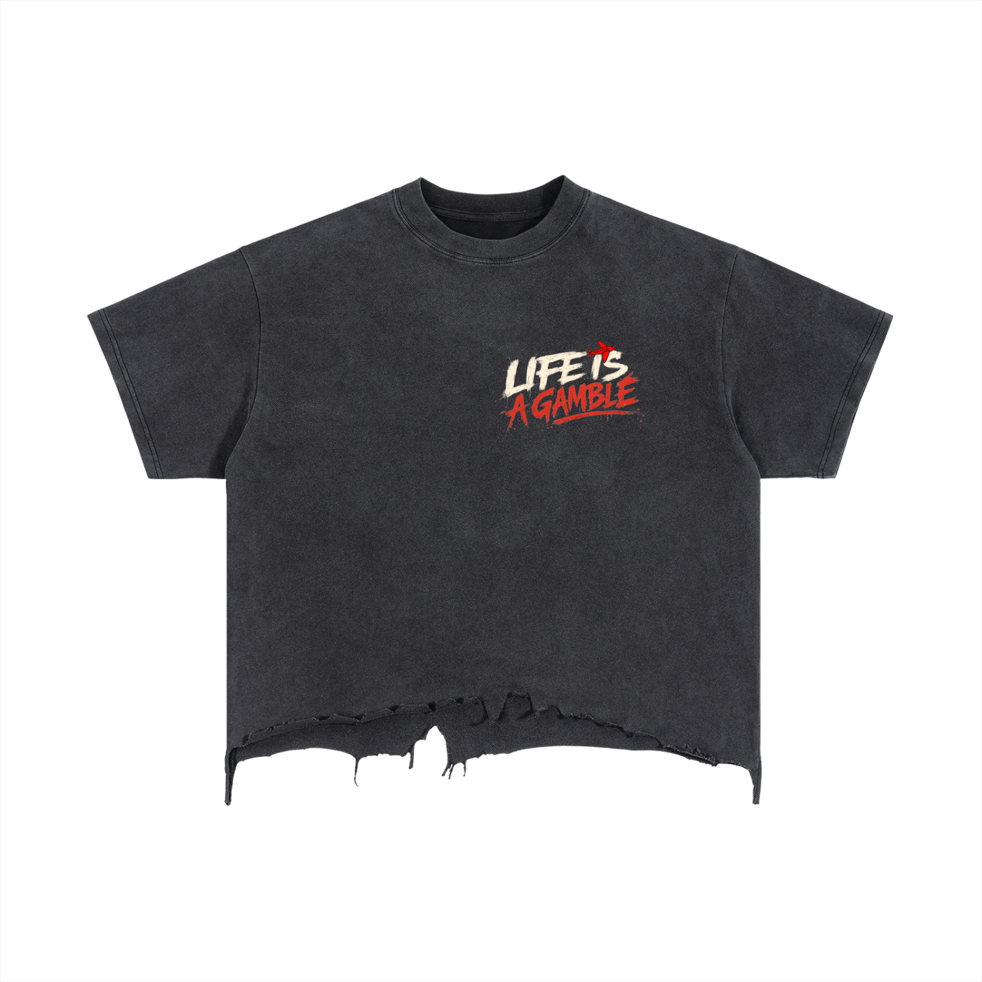TF Life is a Gamble Vintage Wash Boxy Distressed Hem T-Shirt
